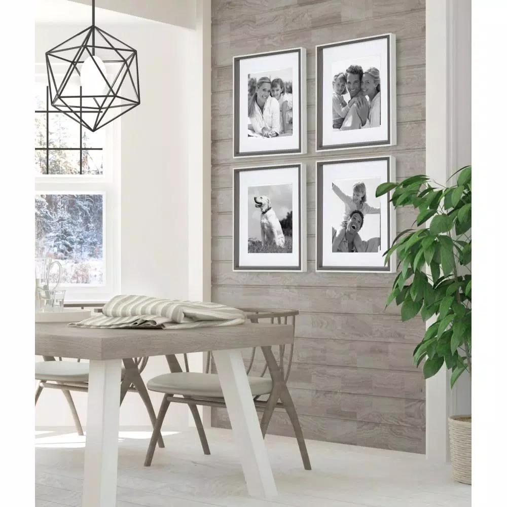 Kate and Laurel Gibson 11 x 14 in. Gallery Wall Picture Frame Set, Matted to 8 x 10 in., Gray and White (Set of 4)