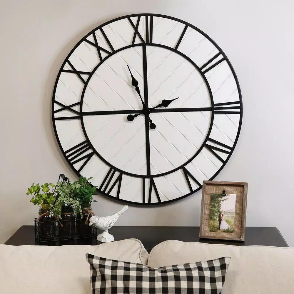 Stratton Home Decor Henry 31.5 in. Oversized Black and White Wood Wall Clock