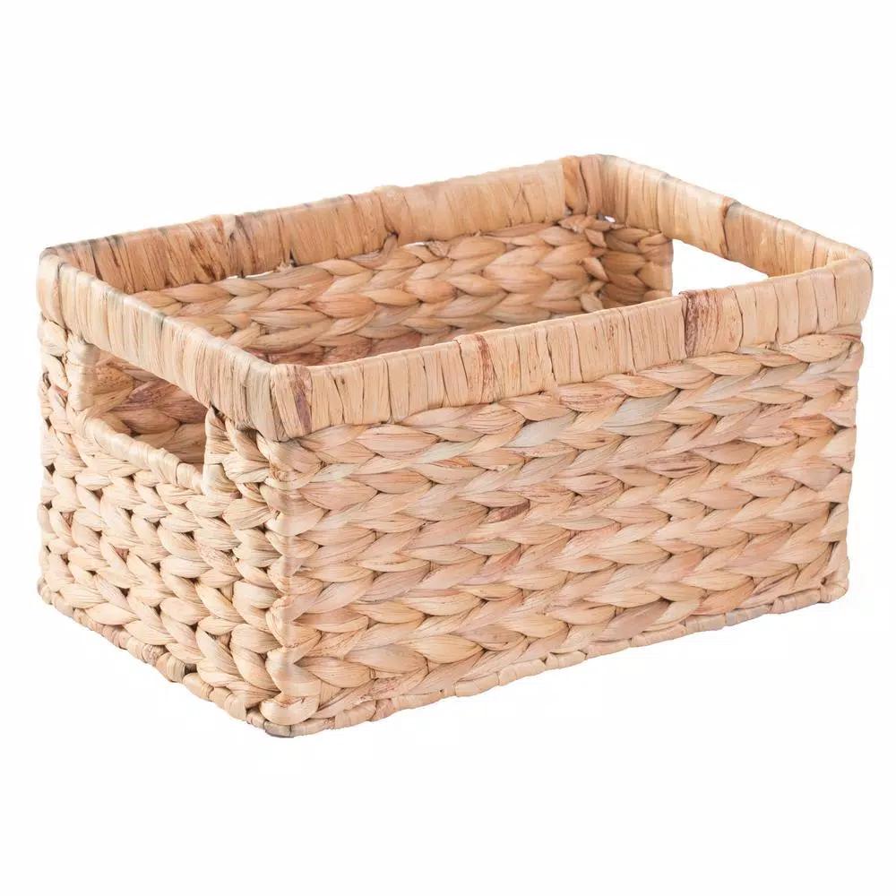 Vintiquewise Natural Water Hyacinth Rectangular Storage Bin Basket with Cutout Handles