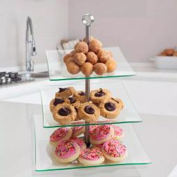 Chef Buddy 3-Tier Square Glass Cake Stand with Stainless Steel Base thumbnail 4
