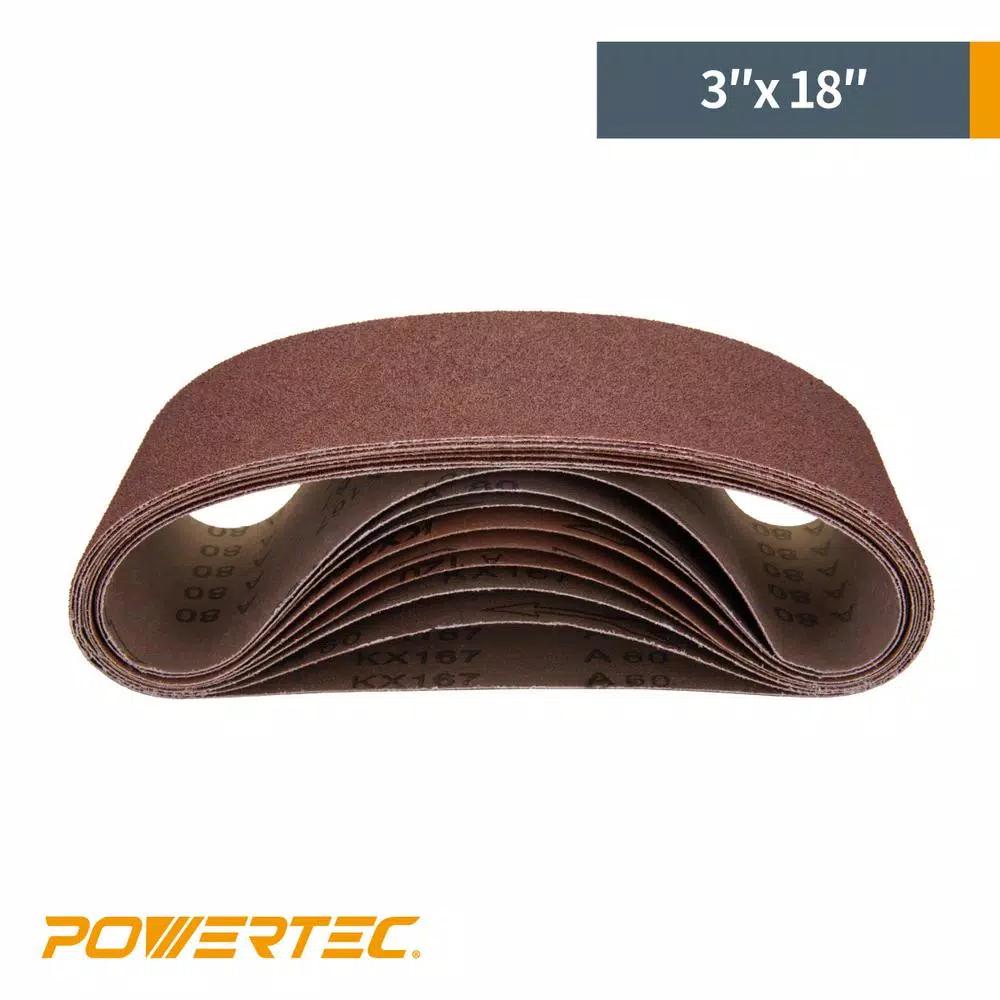 POWERTEC 3 in. x 18 in. Aluminum Oxide Sanding Belt Assortment, 18-Pack (6 Grits)