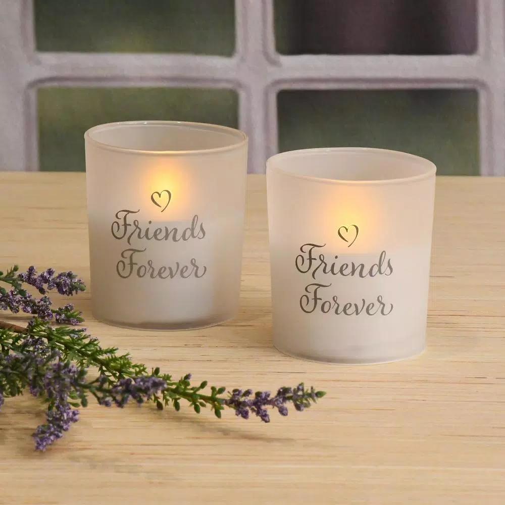LUMABASE Friends Forever LED Glass Battery Operated Candles - Set of 2