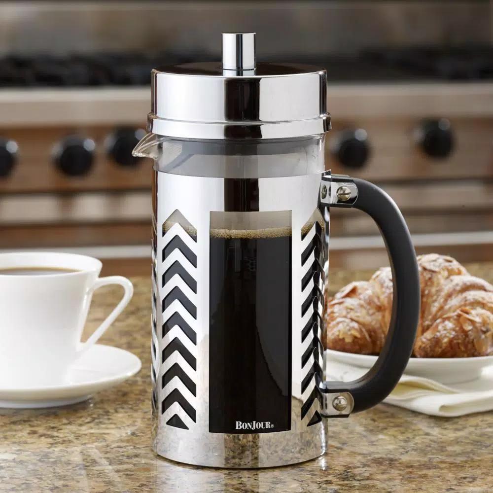 BonJour 8-Cup Chevron French Press, Borosilicate Glass and Stainless Steel