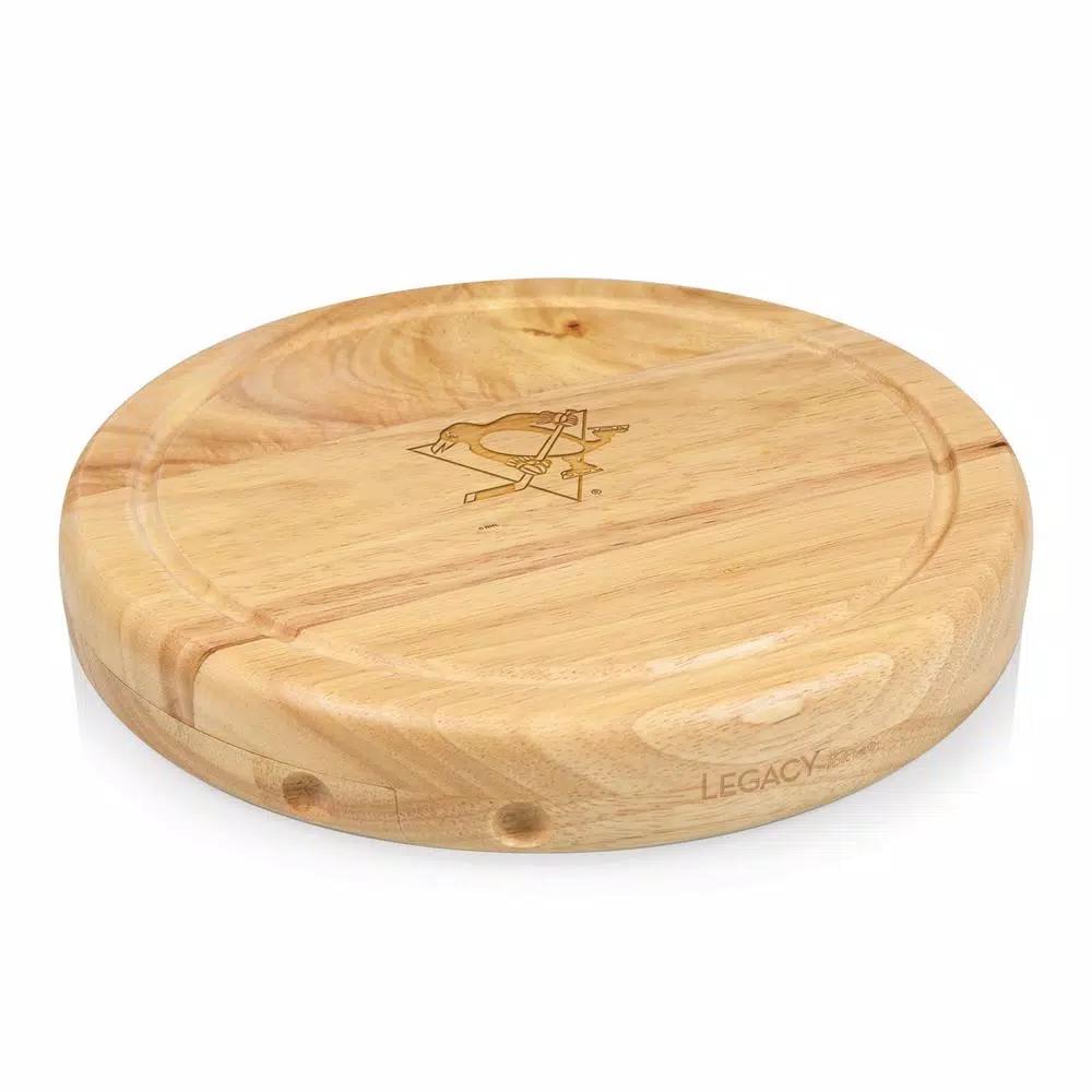 Picnic Time Circo 10.2 in. Rubberwood Cheese Board and 4-Piece Stainless Steel Tool Set