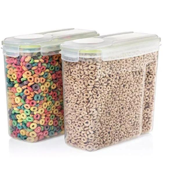 LavoHome 4L Airtight Plastic Cereal Storage Container Set, 2-Piece Clear Dry Food Dispensers