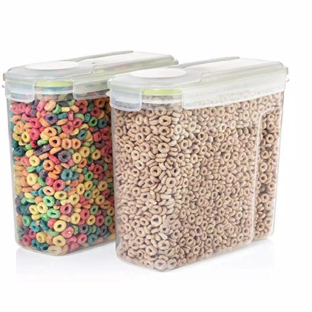 LavoHome 4L Airtight Plastic Cereal Storage Container Set, 2-Piece Clear Dry Food Dispensers