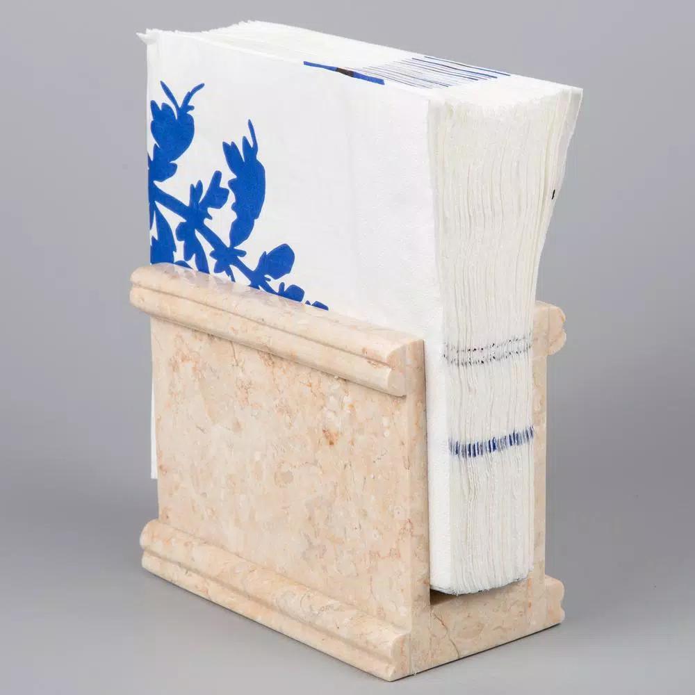 Creative Home Natural Beige Champagne Marble Napkin Holder Stand - Elegant Tabletop Dispenser