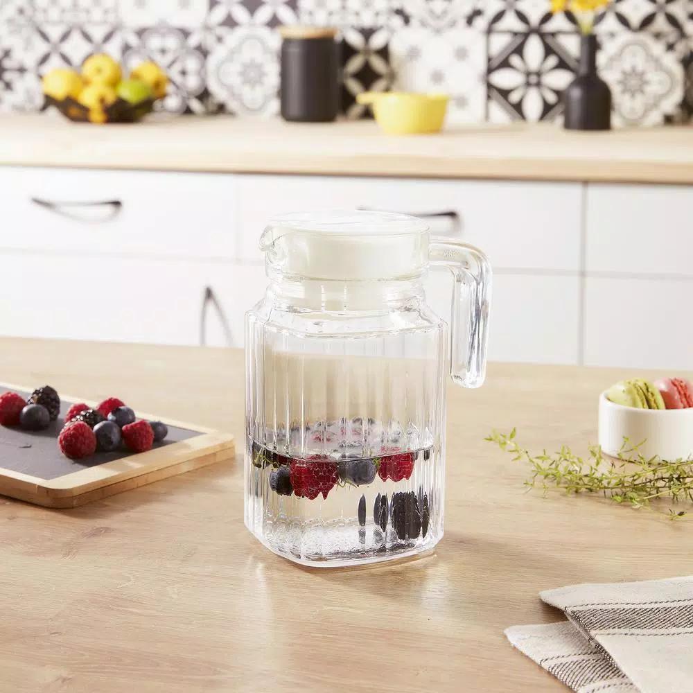 Luminarc Quadro Glass Jug with White Lid, 16.75 oz. Small Pitcher