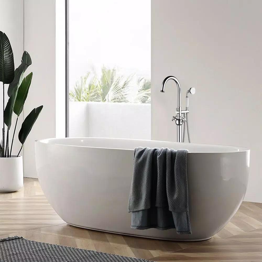 Vanity Art 48 in. Freestanding Single-Handle Claw Foot Tub Faucet with Hand Shower, Polished Chrome