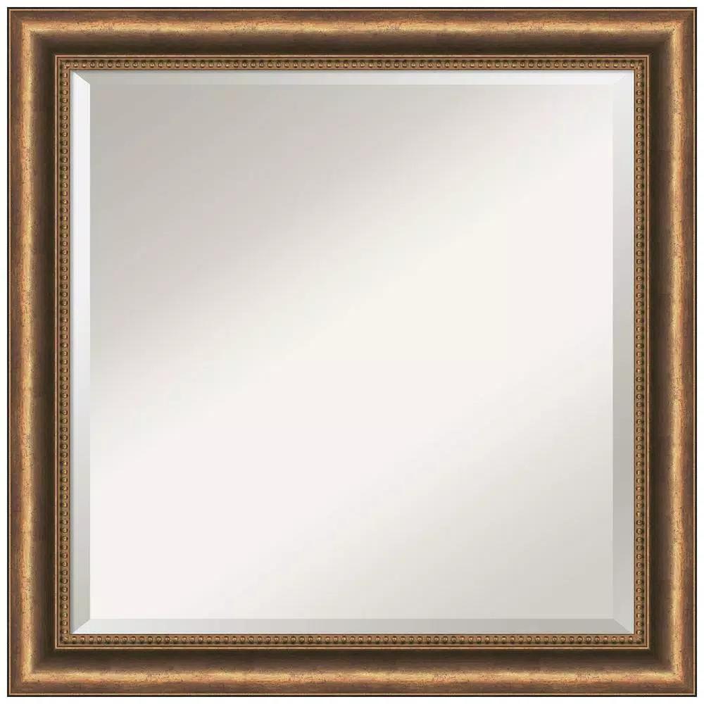 Amanti Art Manhattan 24 in. Square Bronze Wood Framed Beveled Edge Bathroom Vanity Mirror