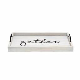 Elegant Designs Gather Gray Wash Decorative Wood Serving Tray with Black Metal Handles thumbnail 4