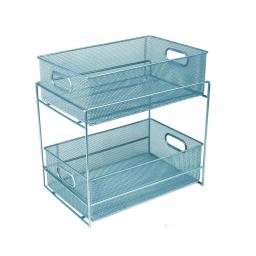 MIND READER 2-Tier Metal Mesh Utensil Caddy & Organizer, Turquoise thumbnail 1