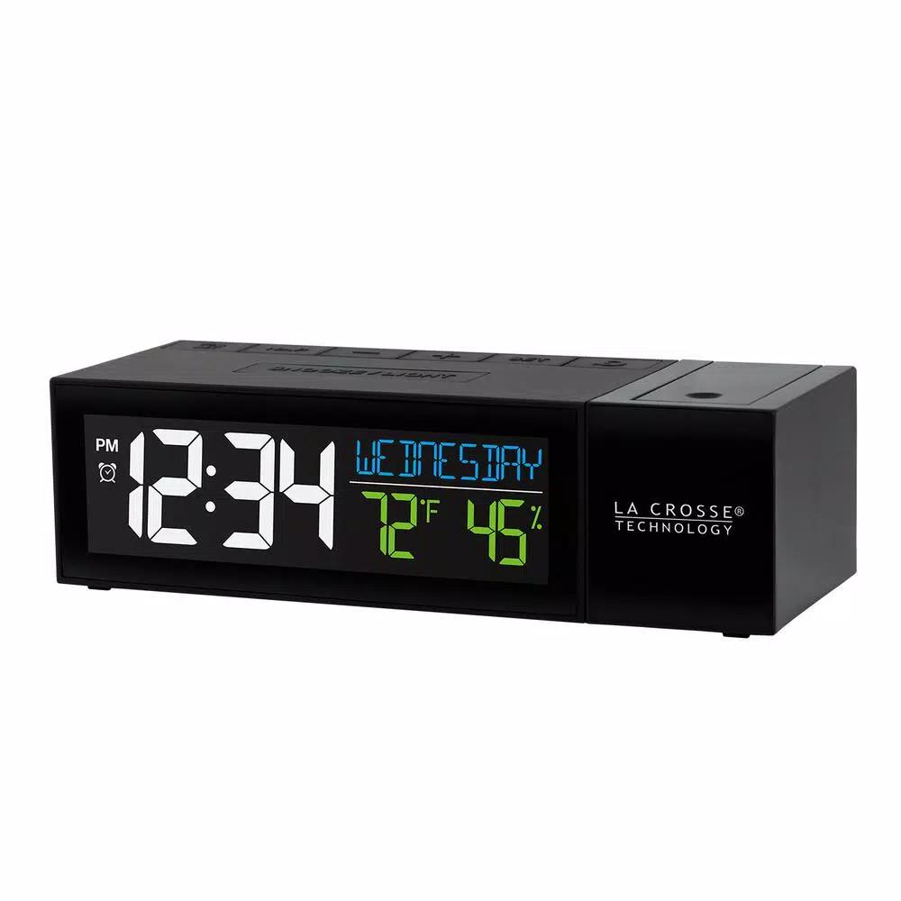 La Crosse Technology Pop-Up Projection Alarm Clock with USB Charging Port, Temperature and Humidity Display, Black