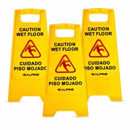 Alpine Industries 24 in. Yellow Bilingual Wet Floor Sign, 2-Sided A-Frame, 3-Pack thumbnail 1