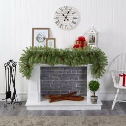 Nearly Natural 6 ft. Pre-Lit Artificial Pine Christmas Garland with 50 Warm White LED Lights and Pine Cones thumbnail 4
