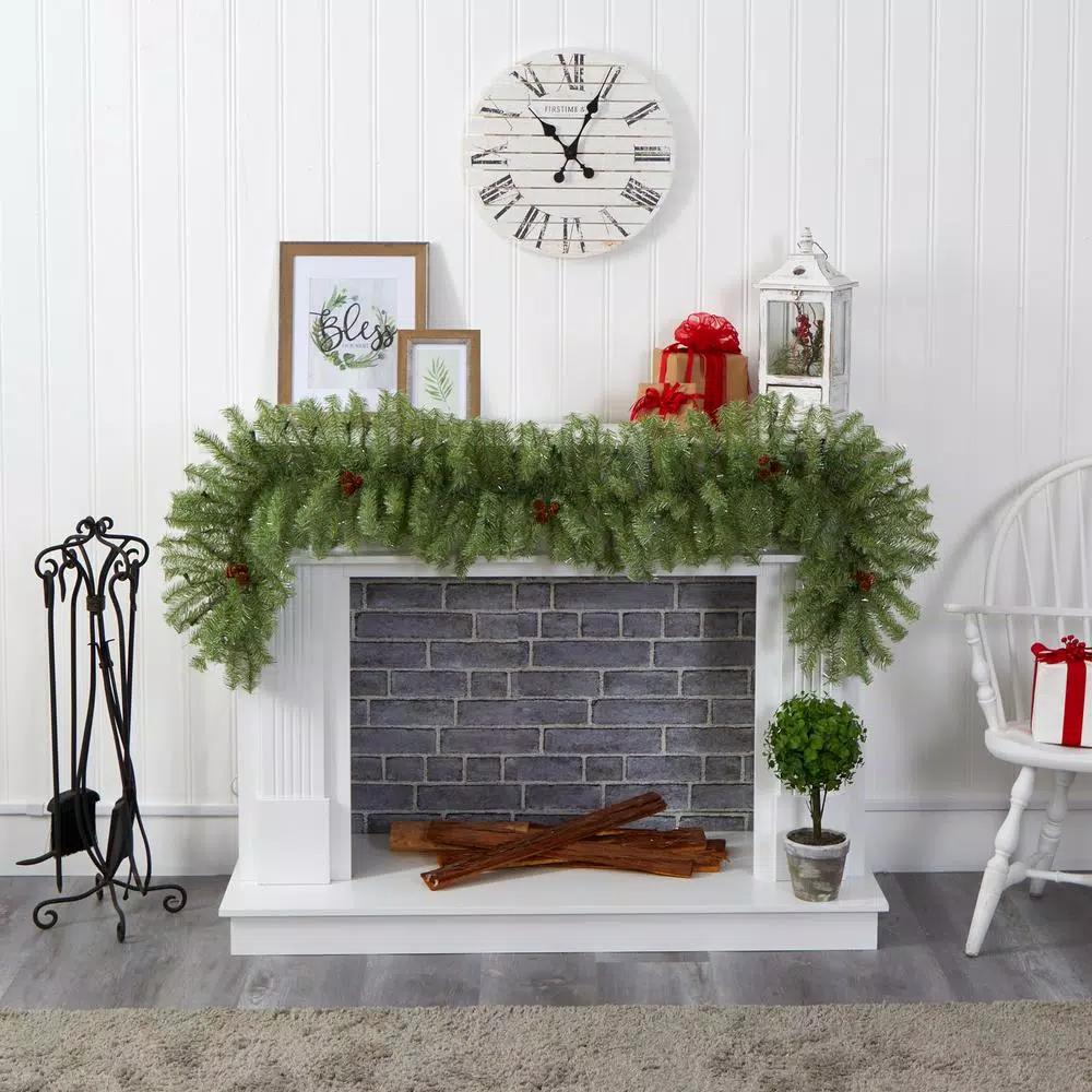 Nearly Natural 6 ft. Pre-Lit Artificial Pine Christmas Garland with 50 Warm White LED Lights and Pine Cones