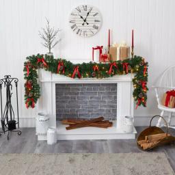 Nearly Natural 9 ft. Pre-lit Artificial Christmas Garland with Bows, Pinecones & 35 LED Lights thumbnail 5