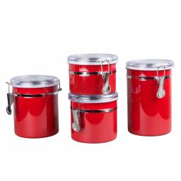 Creative Home 4-Piece Red Stainless Steel Canister Set with Airtight Locking Clamp Lids thumbnail 1