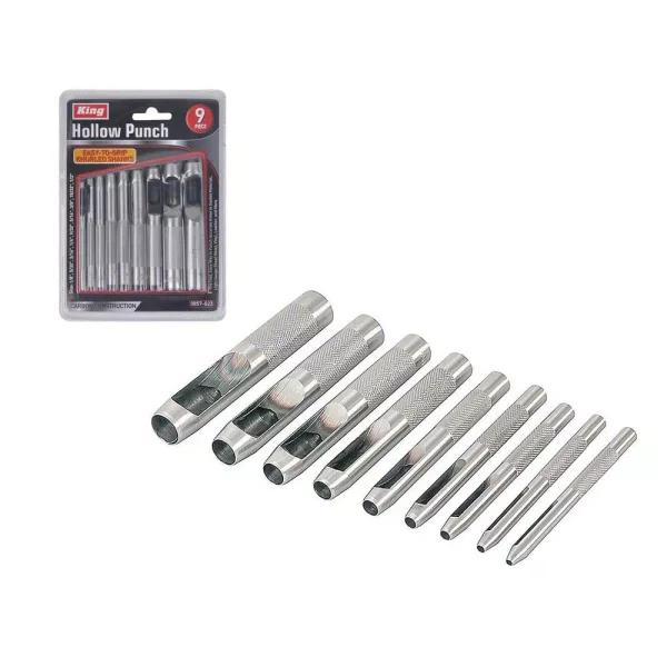 KING 9-Piece Hollow Punch Set, Carbon Steel Hand Tool Set