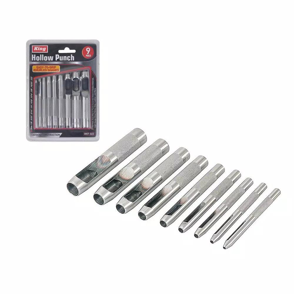 KING 9-Piece Hollow Punch Set, Carbon Steel Hand Tool Set