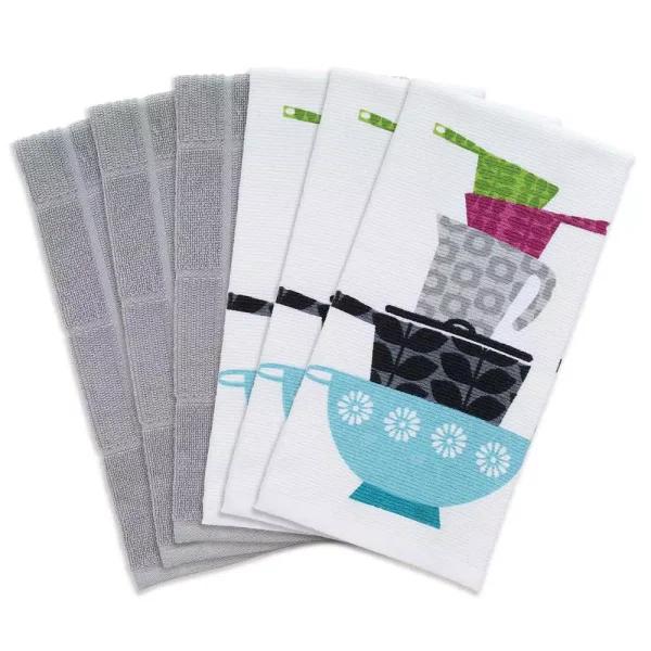 RITZ T-fal Multicolor Kitchen Dish Towel Set, Cotton Print and Woven (Set of 6)