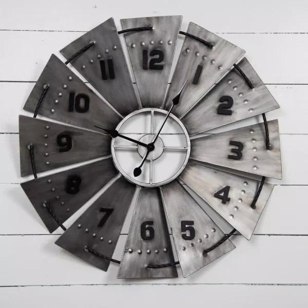 Pinnacle Rustic Galvanized Metal Windmill Wall Clock, 31-in Oversized Farmhouse Decor