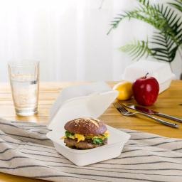 Unbranded 6 in. White Sugarcane Clamshell Containers, Compostable & Eco-Friendly (300 Pack) thumbnail 5