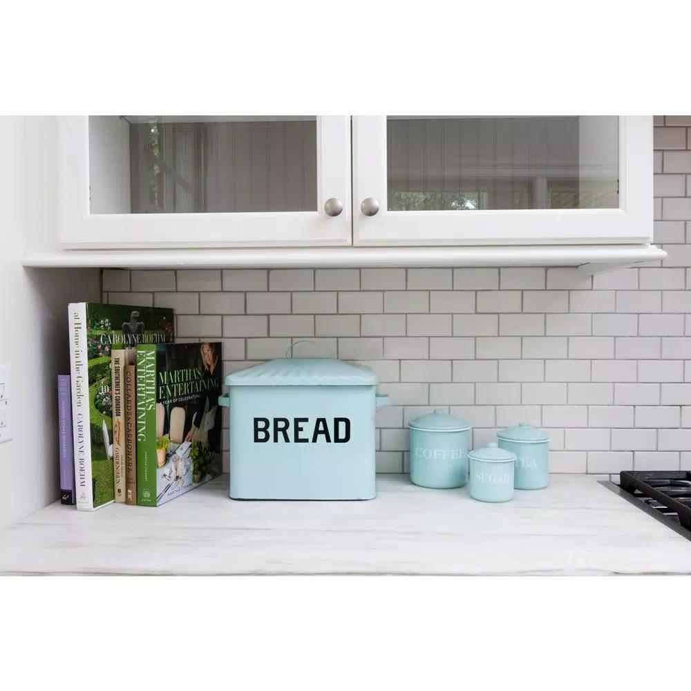 3R Studios 3-Piece Green Metal Kitchen Canister Set with Lids - Coffee, Tea, and Sugar Typography