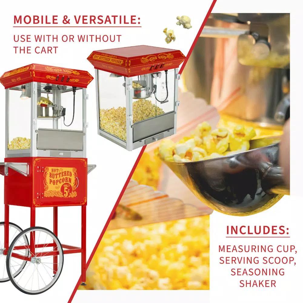 Funtime 8oz Red Theater Style Popcorn Popper Machine with Cart