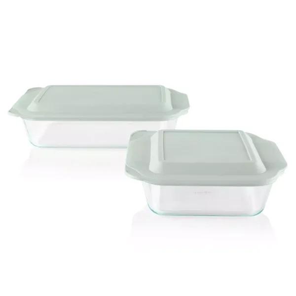 Pyrex 4-Piece Deep Glass Bakeware Set with Lids, Rectangle