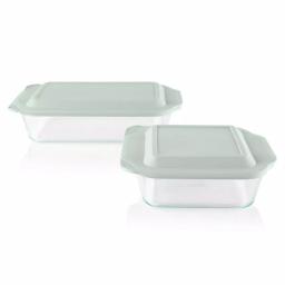 Pyrex 4-Piece Deep Glass Bakeware Set with Lids, Rectangle thumbnail 1