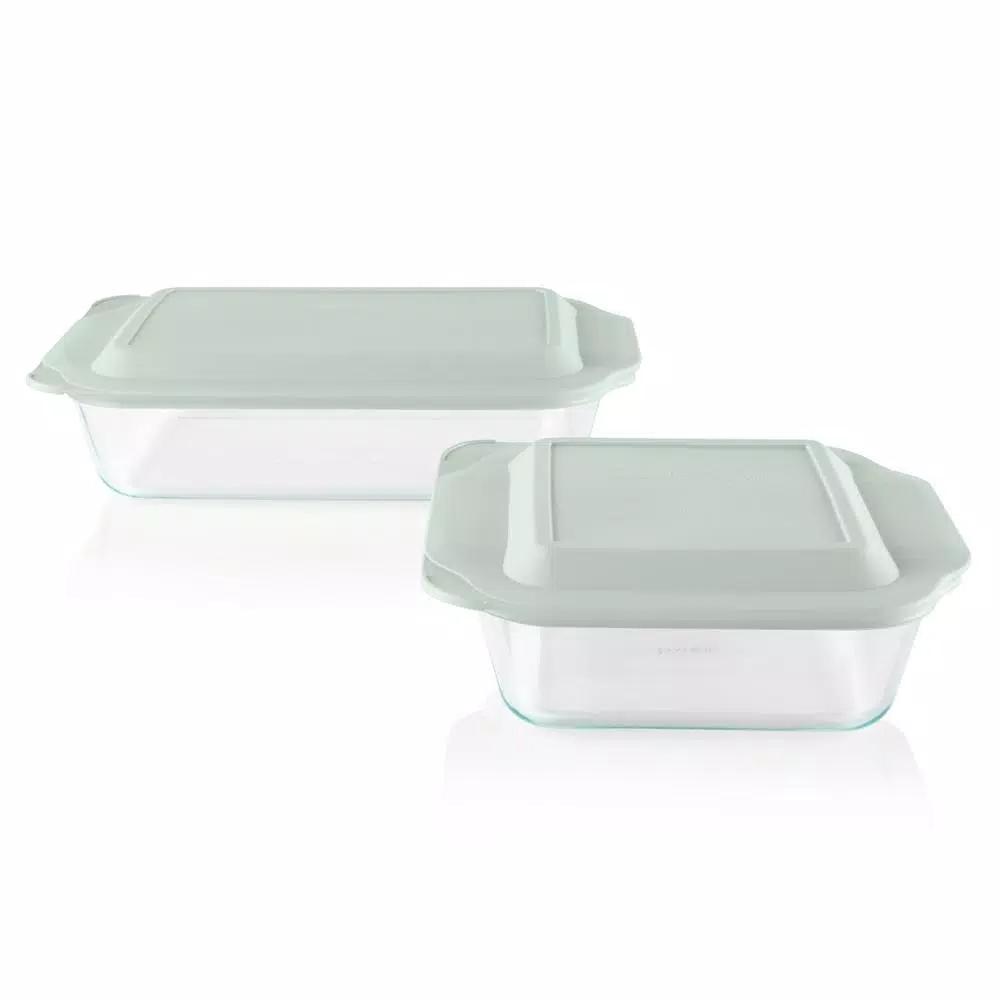 Pyrex 4-Piece Deep Glass Bakeware Set with Lids, Rectangle