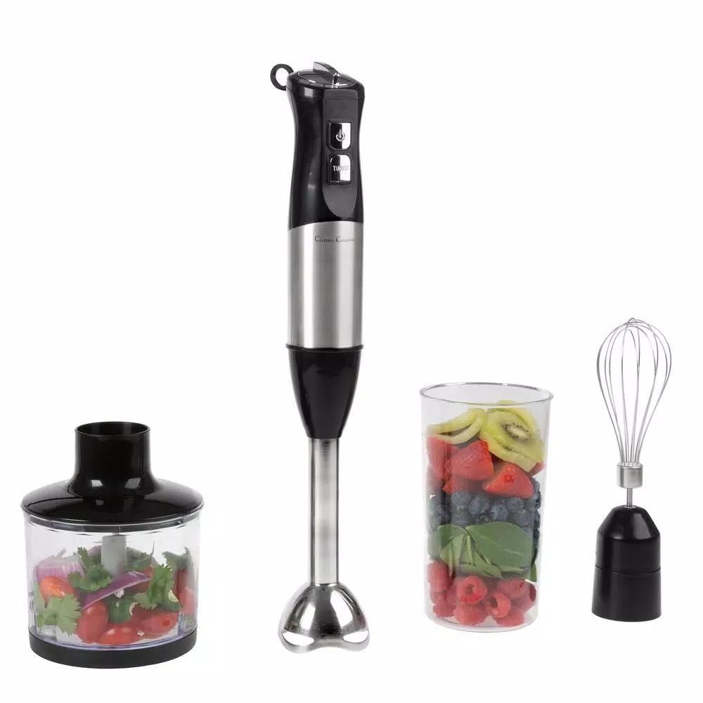 Classic Cuisine 4-in-1 Immersion Blender Set with Chopper and Whisk, 6-Speed, 400W, Black