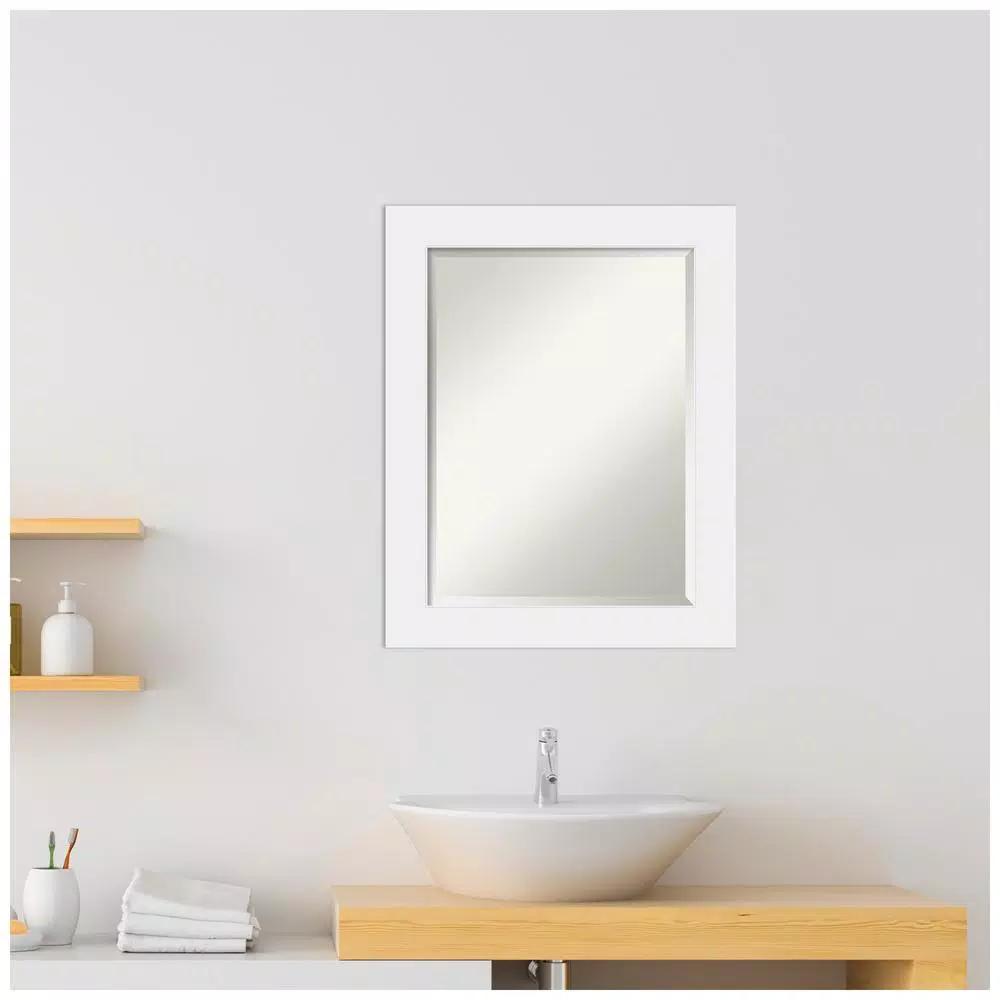 Amanti Art Corvino 23 in. W x 29 in. H Rectangular Beveled Edge Bathroom Vanity Mirror, Satin White Wood Frame
