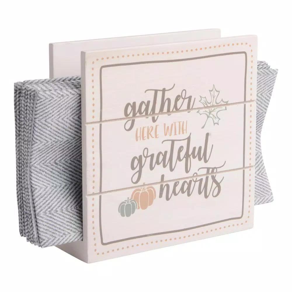 Home Essentials Harvest Devotions 6 in. Wooden Napkin Holder, Fall Decor