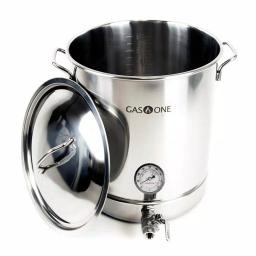 Gas One 40 Qt. Stainless Steel Brew Kettle Set with Tri-Ply Aluminum Bottom, Spigot, and Thermometer thumbnail 1