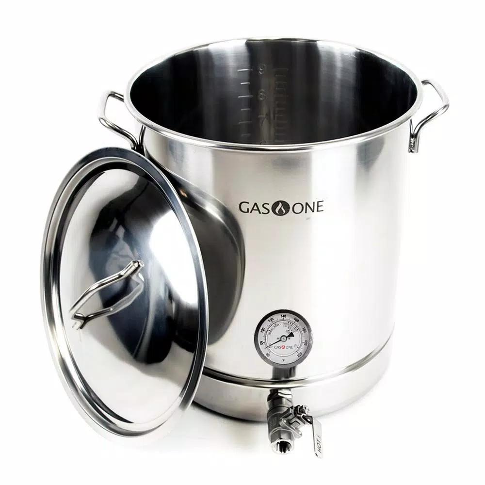 Gas One 40 Qt. Stainless Steel Brew Kettle Set with Tri-Ply Aluminum Bottom, Spigot, and Thermometer