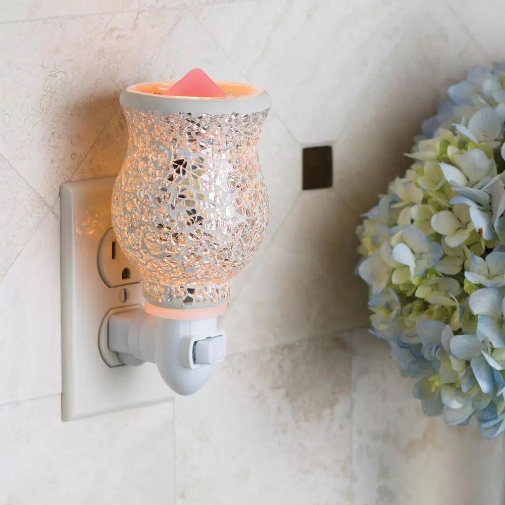 Candle Warmers Etc Reflection 5.7 in. Pluggable Fragrance Warmer - Silver Glass Mosaic