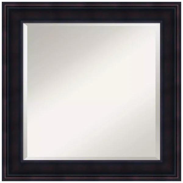 Amanti Art 25 in. Square Beveled Edge Wood Framed Bathroom Vanity Mirror, Dark Brown Mahogany
