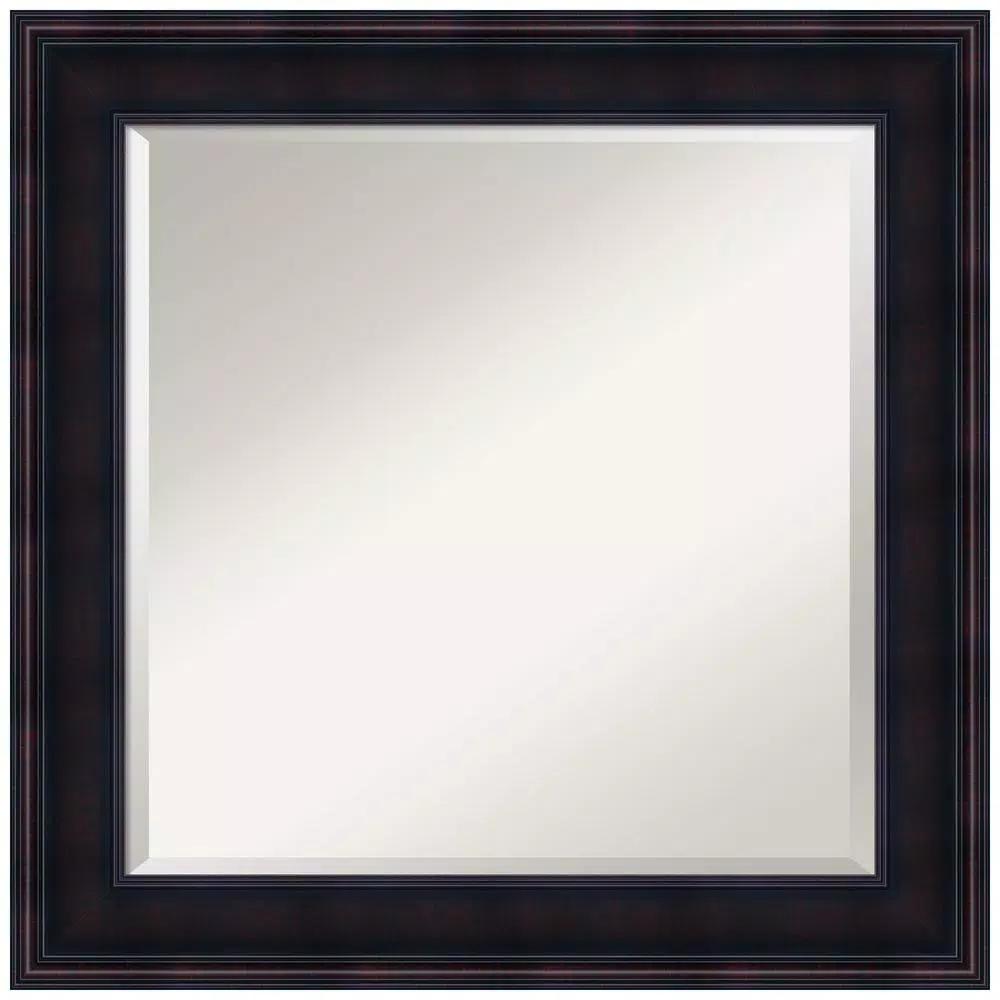 Amanti Art 25 in. Square Beveled Edge Wood Framed Bathroom Vanity Mirror, Dark Brown Mahogany