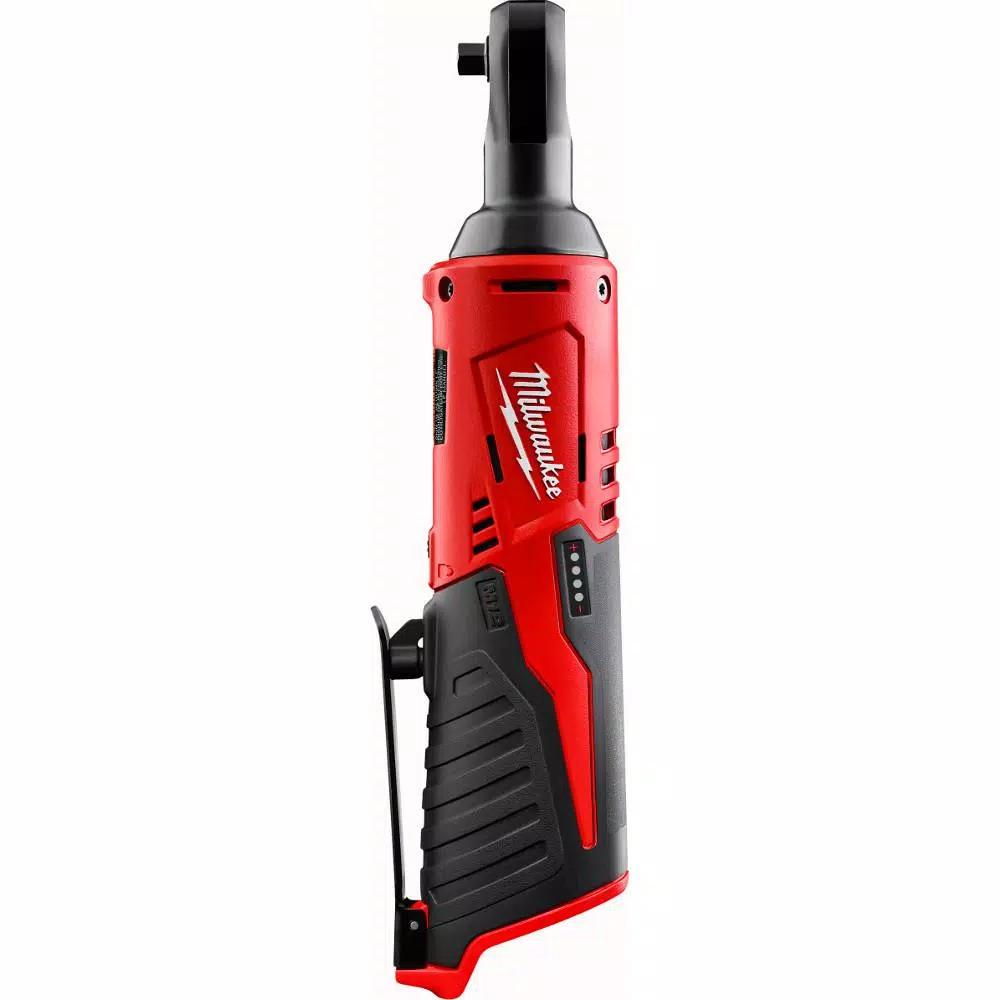 Milwaukee M12 12V Lithium-Ion Cordless 3/8 in. and 1/4 in. Ratchet Kit with Battery, Charger and Bag