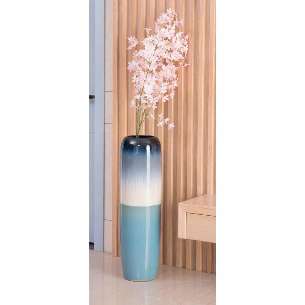 Uniquewise 31.5 in. Tricolor Hand Painted Ceramic Handmade Floor Vase - Black, Beige & Blue
