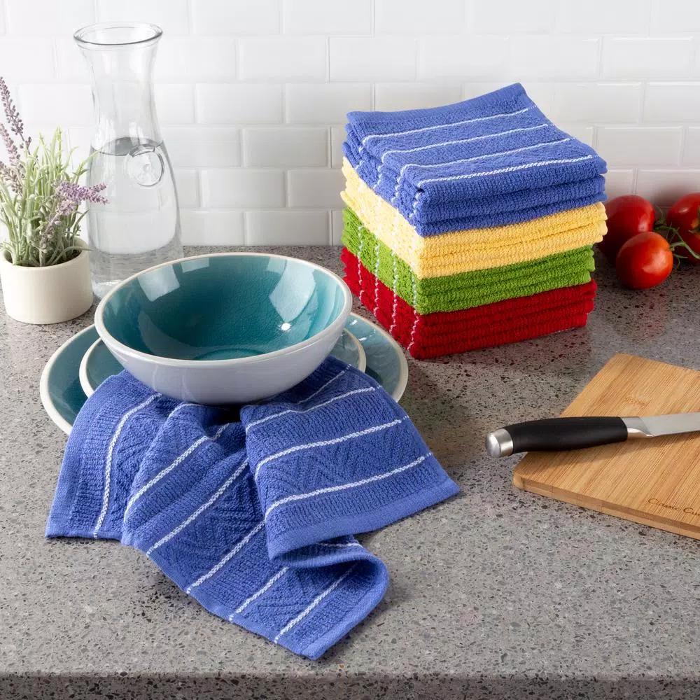 Unbranded Weymouth Home 16-Piece 100% Cotton Striped Chevron Weave Kitchen Dish Cloth Set