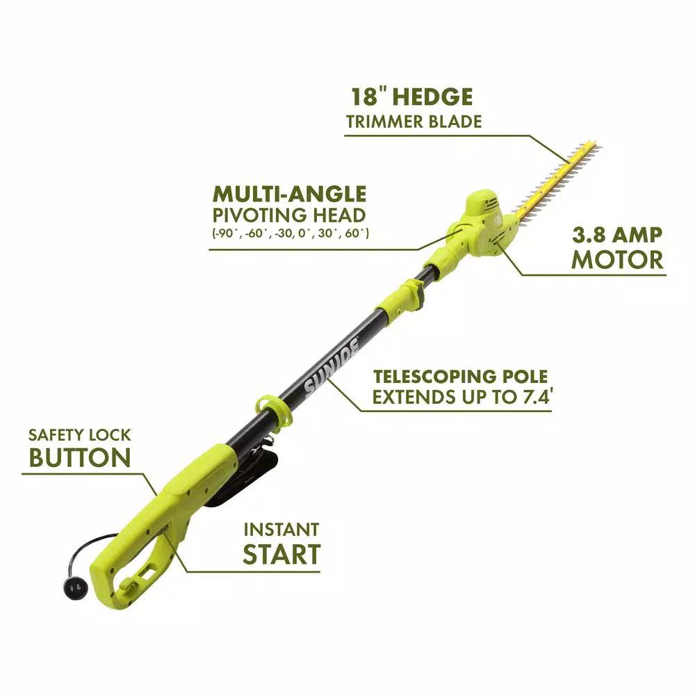 Sun Joe 18 in. Electric Telescoping Pole Hedge Trimmer, 3.8 Amp, 13 ft. Reach