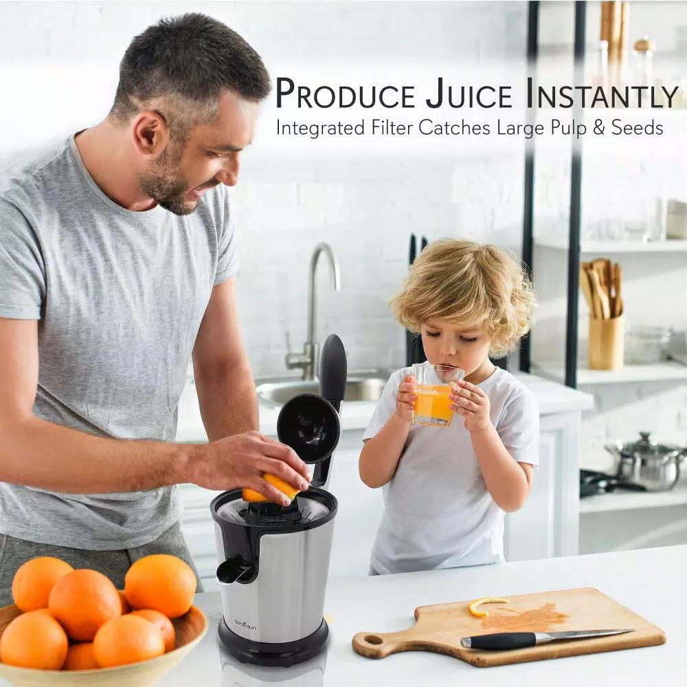 NutriChef Electric Citrus Juicer - Stainless Steel Manual Press Orange Squeezer