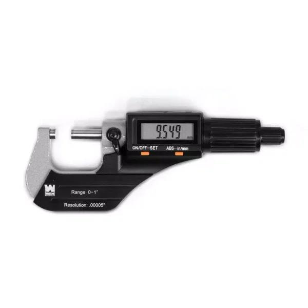 WEN Digital Micrometer 0-1 in. with 0.00005 in. Accuracy, Metric/Imperial, LCD Readout and Storage Case