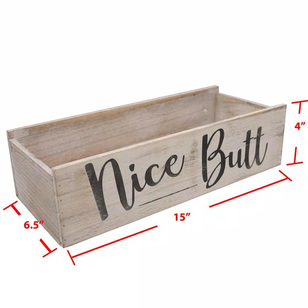 Admired By Nature Nice Butt Rustic Wooden Bathroom Decor Box, Farmhouse Toilet Tank Organizer Tray