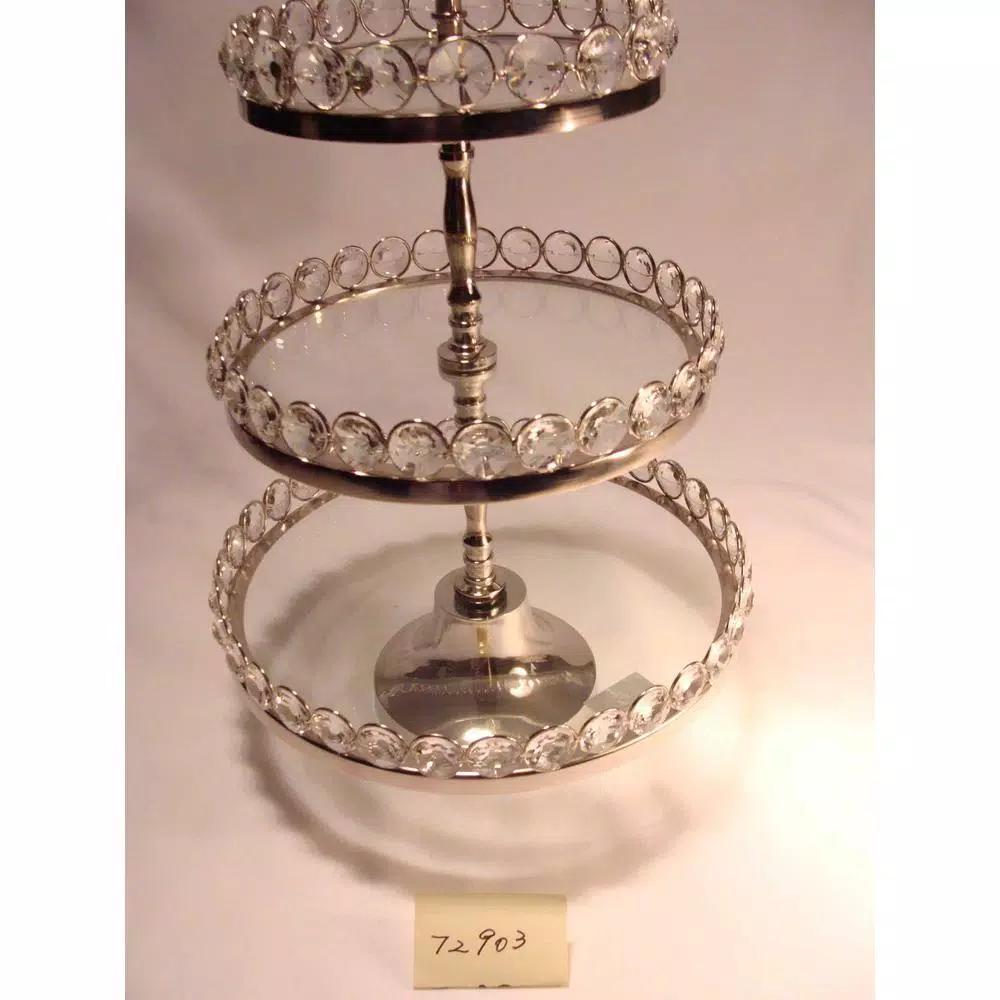 Heim Concept Silver 3-Tier Crystal and Stainless Steel Cake Stand, 20 in. H