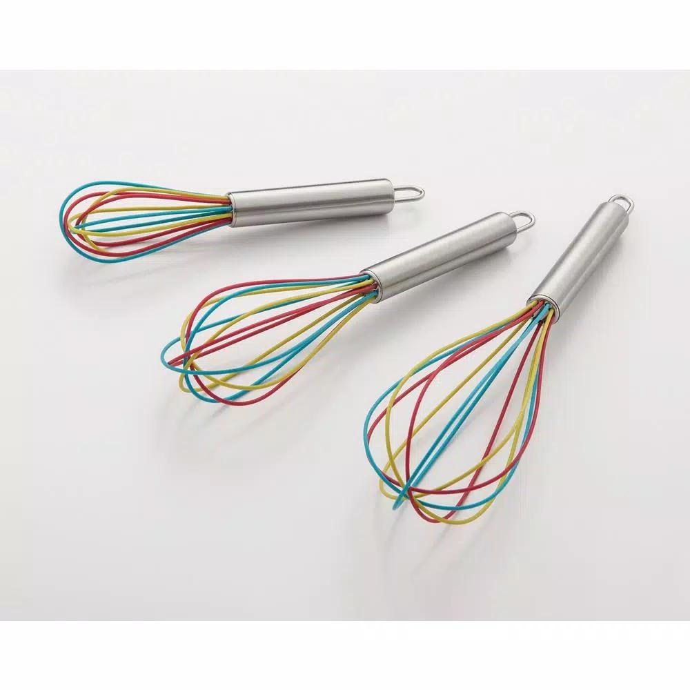 ExcelSteel Stainless Steel Tri-Color Silicone Coated Balloon Whisk Set, 3-Piece