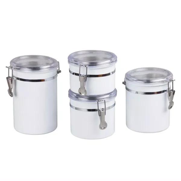 Creative Home 4-Piece White Stainless Steel Canister Set with Airtight Locking Clamp Lids